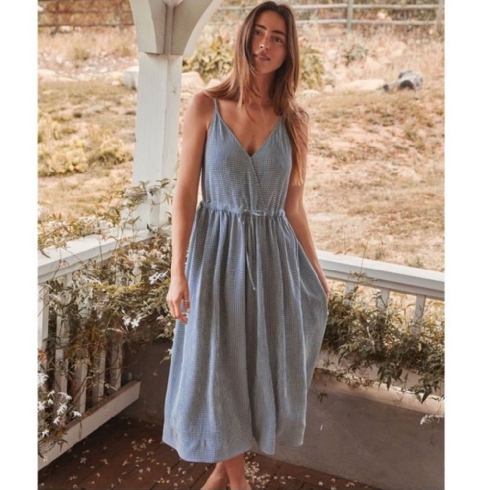 Christy Dawn Lincoln Midi Dress in Navy Gingham V-Neck Sleeveless
